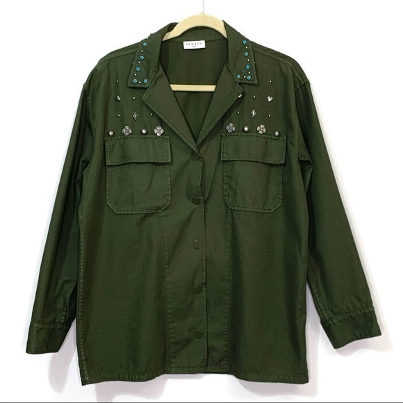 NWOT SANDRO Paris Green Embellished Shirt Jacket 42 - Picture 6 of 8